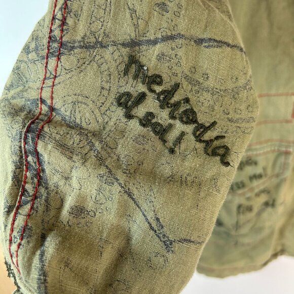 Desigual Embroidered Distressed Green Hooded Jacket Sz M Eclectic Edgy Artsy - Picture 13 of 16